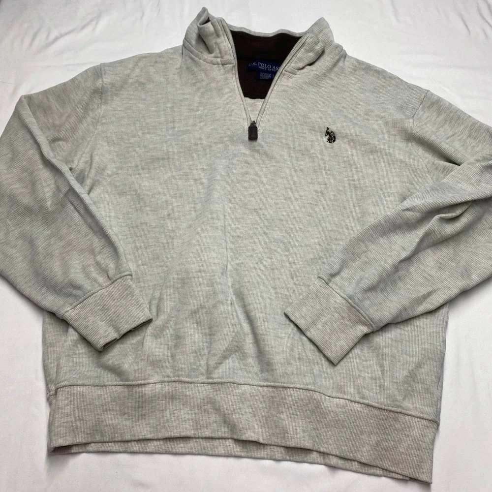 US Polo Assn Mens Quarter Zip Pullover Sweater Heather Gray XL Ribbed Knit